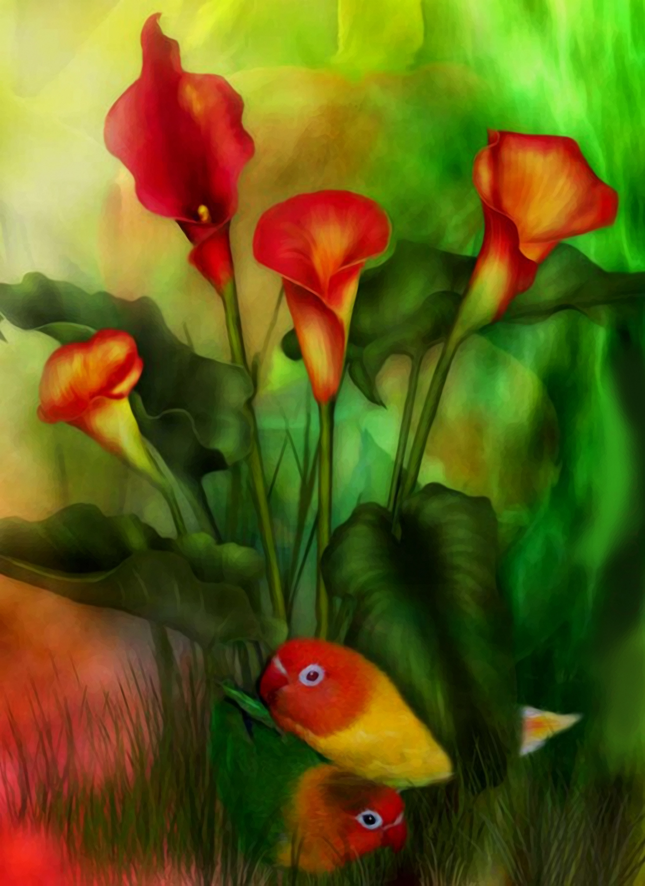 Красно зеленая картина. Кэрол Каваларис художник картины. Кэрол Каваларис цветы. Цифровая живопись Кэрол Каваларис животные и птицы. Кэрол Каваларис попугаи.