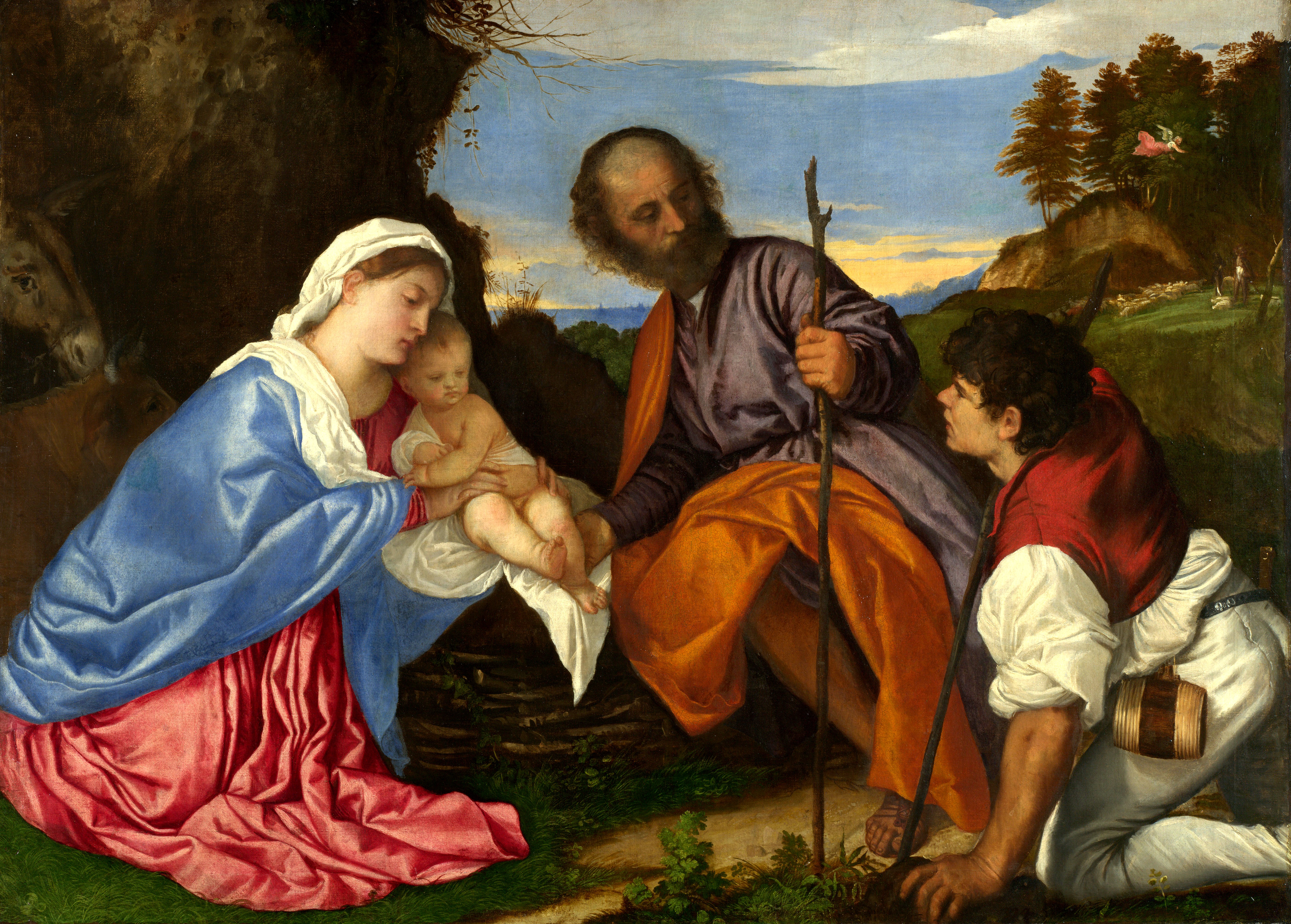 Рождение возрождение. Тициан святое семейство. Джорджоне святое семейство. Тициан Вечеллио картины. «Святое семейство с пастырем» Тициана Вечеллио.