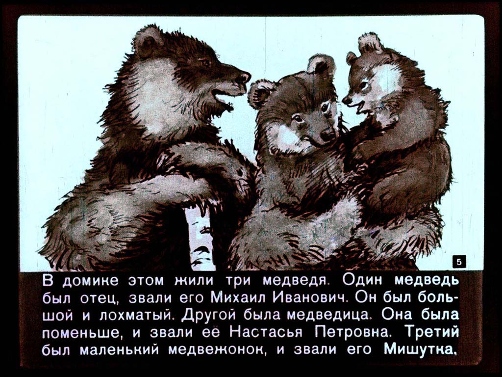 Жил был 1 медведь. Три медведя 1958 диафильм. Три медведя диафильм Лев Николаевич толстой. Три медведя диафильм. Диафильм СССР три медведя.