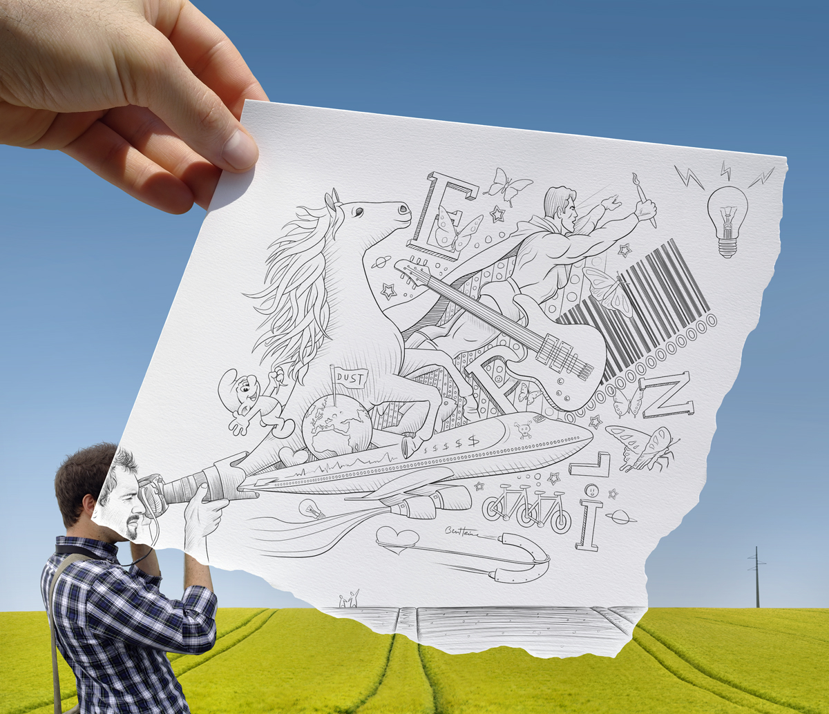 Интересные рисунки. Бен Хайне карандаш против камеры. Оригинальные рисунки. Самые оригинальные рисунки.