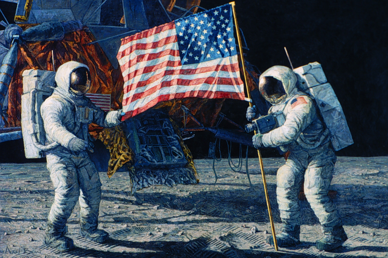 Человек на луне сша. Космонавт на Луне. Космонавт с флагом. Американцы на Луне.