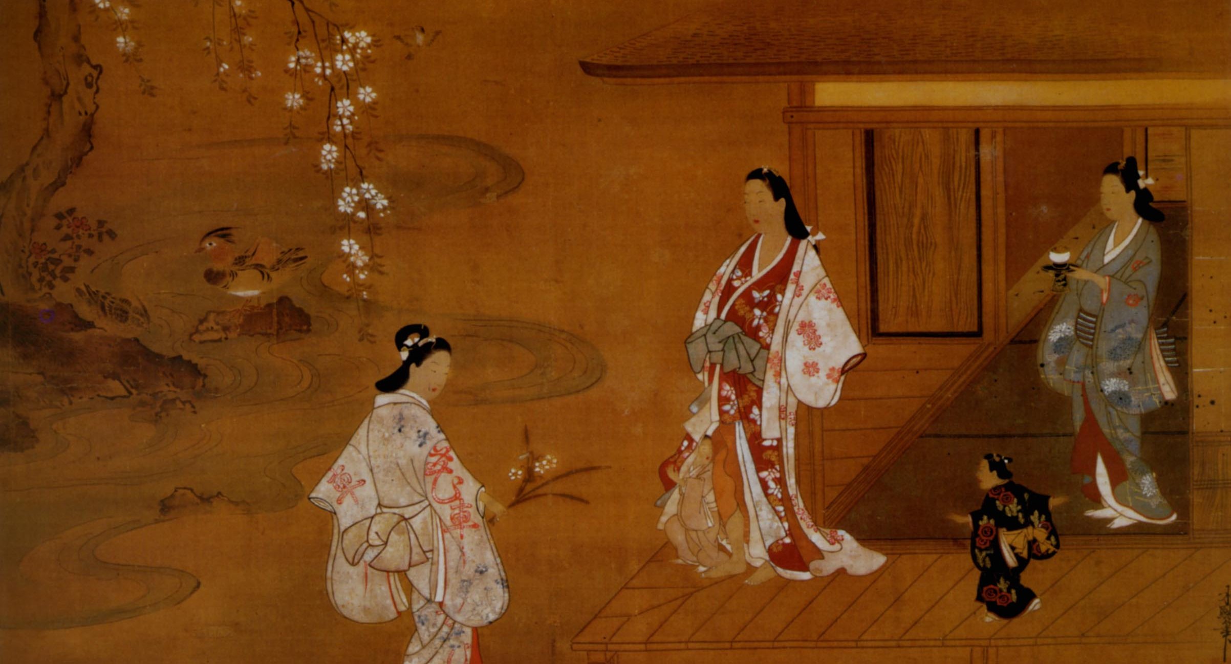 Япония раннего нового времени. Японская живопись поклон. Корейская живопись в эпоху корё. Японская живопись женщина в поклоне. Настенная японская живопись в Кофун.