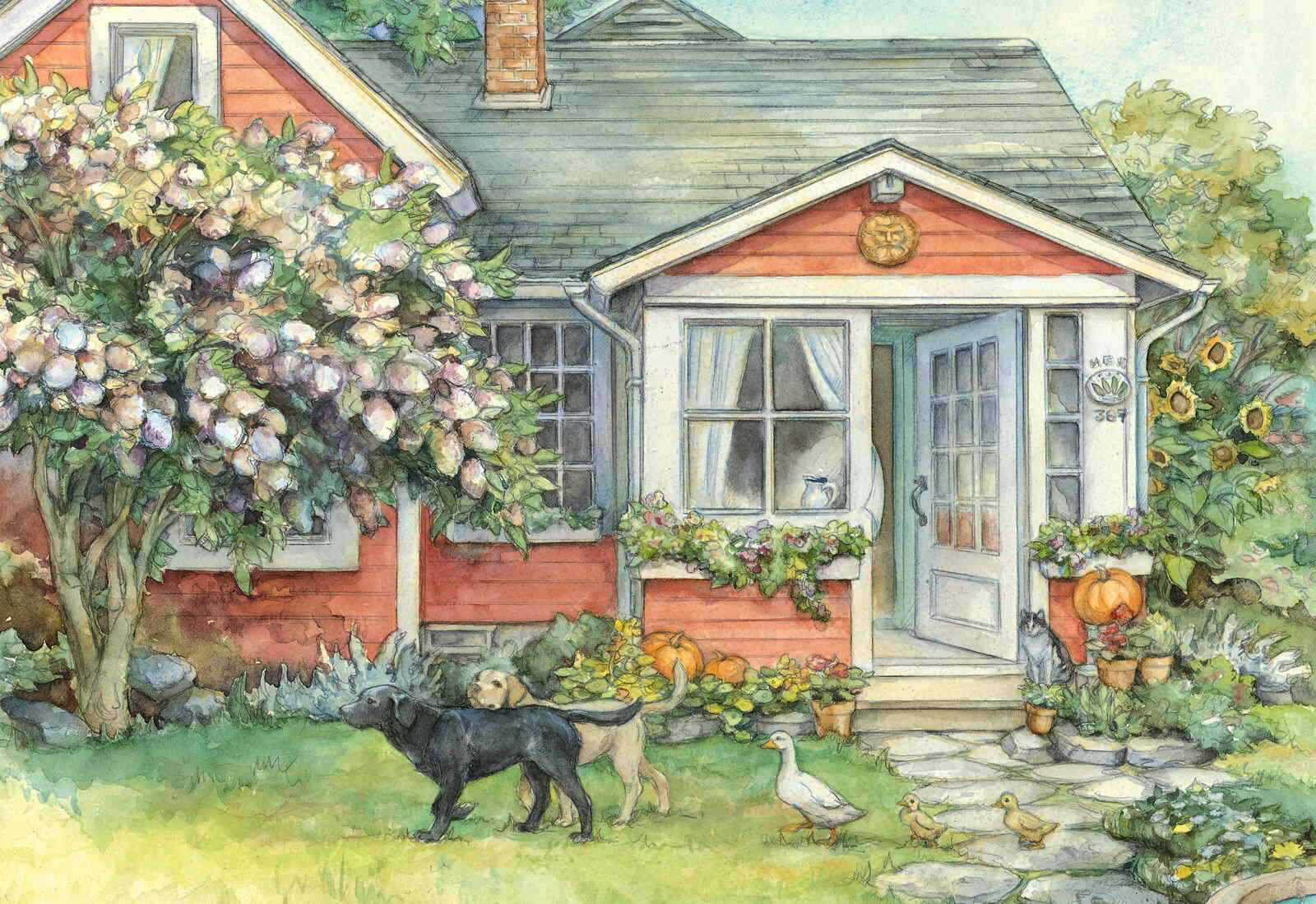 Сказка дом кота. Уютные картины Kim Jacobs. Дом иллюстрация. Уютные иллюстрации.