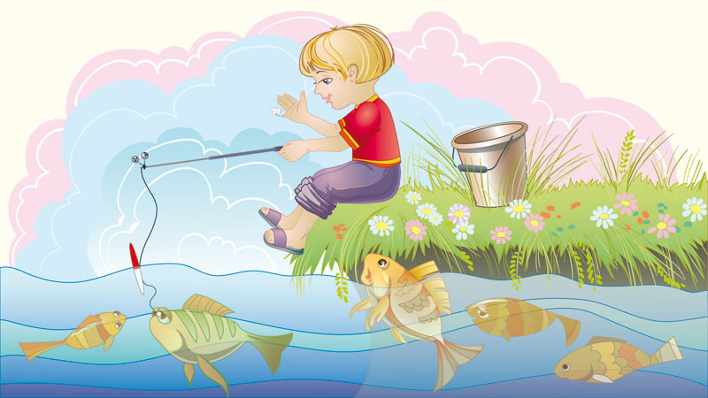 Лов лете. Мальчик ловит рыбу. Рисунок на тему рыбалка. Дети на рыбалке. Рыболов для детей.