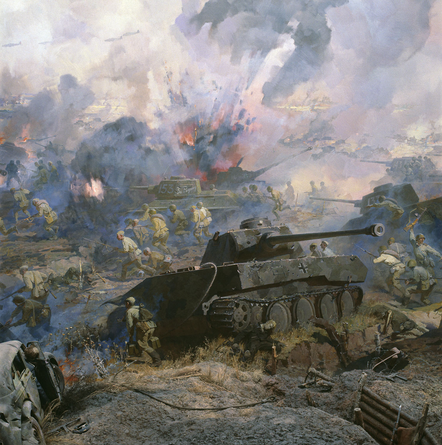 Картинки про великую отечественную. Огненная дуга Курская битва. Батальные картины Великой Отечественной войны.