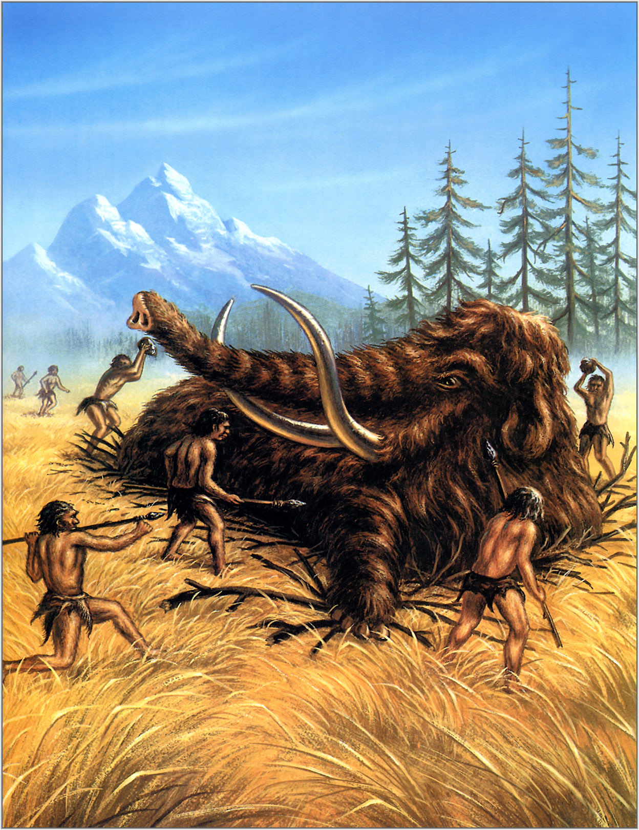Первобытные мамонты. Неандертальцы охотятся на Мамонтов. Охота на Мамонтов первобытных людей. Древние мамонты. Первобытный мамонт.